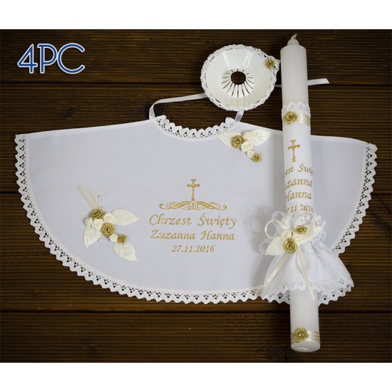Szatka-pelerynka i świeca do Chrztu Świętego, model 4PC